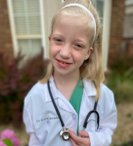 Annie dressed as Dr. Woodson